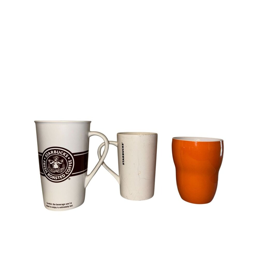 Starbucks Coffee Mug Set Of 3 - Fresh Roasted Logo 12oz Tall & Orange Tumbler